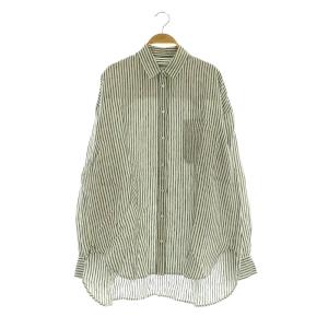 25SS リネンシャツ ストライプ 長袖 ビッグシルエット F グレー /MY OS