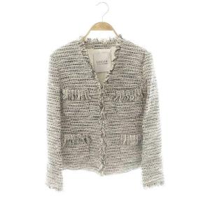 ミックスツイードフリンジノーカラージャケット 2 黒 白 /CX OS