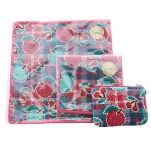 ラブラリーバイ WEB限定 レトロフルーツチェック キー&カードポーチ ハンカチポーチ 3点セット ハンカチ