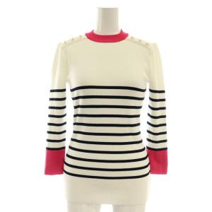 VIVID BORDER PEARL TOP ニット カットソー 七分袖 36 白 ホワイト ピンク /AT