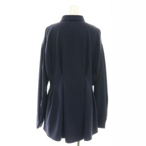 PLST 25SS ドレーピーペプラムシャツ ブラウス 長袖 前開き L 紺 /NR OS