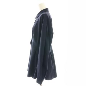 PLST 25SS ドレーピーペプラムシャツ ブラウス 長袖 前開き L 紺 /NR OS