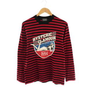 GIRLS CLUB Tシャツ カットソー 長袖 ボーダー M レッド ブラック マルチカラー /ES
