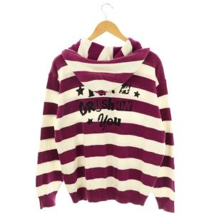 HYSTERIC GLAMOUR I GOT A CRUSH pt パーカー ニットブルゾン ボーダー M パープル ホワイト /ES OS