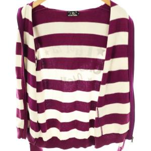 HYSTERIC GLAMOUR I GOT A CRUSH pt パーカー ニットブルゾン ボーダー M パープル ホワイト /ES OS