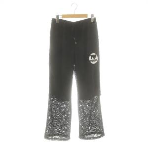 24SS FLAME LOGO柄ジャカード ニータックワイドパンツ 総レース M 黒 白 /MI OS