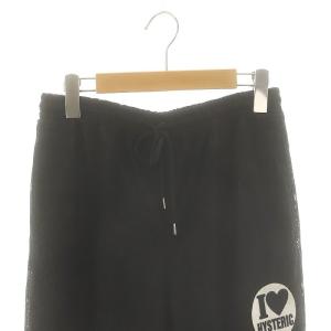 HYSTERIC GLAMOUR 24SS FLAME LOGO柄ジャカード ニータックワイドパンツ 総レース M 黒 白 /MI OS