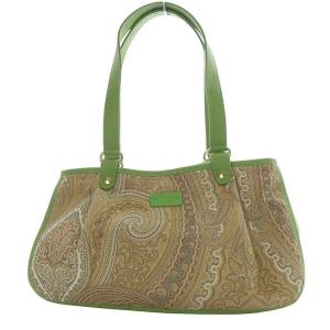 トートバッグ ハンドバッグ ペイズリー柄 PVC ベージュ グリーン /YO25
