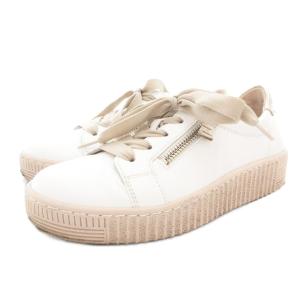 レザースニーカー シューズ ダブルジップ 本革 20cm 白 ホワイト /GV