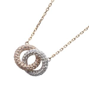 DEXTERA ネックレス ペンダント クリスタル 2連リングモチーフ ゴールド色 /YO21