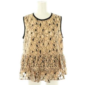 レースティアードトップ ブラウス ノースリーブ 36 ベージュ 黒 ブラック /AT OS