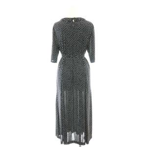 Leilian ドット柄 ワンピース ロング 半袖 13 ブラック /HK OS