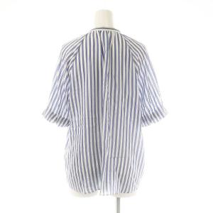 TOMORROWLAND collection 24SS トラックストライプ パフスリーブ ブラウス 五分袖 バンドカラー 36 白 ホワイト 青 ブルー