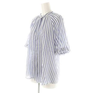 TOMORROWLAND collection 24SS トラックストライプ パフスリーブ ブラウス 五分袖 バンドカラー 36 白 ホワイト 青 ブルー