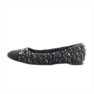 CHANEL Ballerines バレエシューズ グリッタートゥ ツイード 37 24cm ブラック