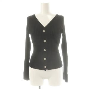ビジューボタンニット 長袖 Vネック 36 黒 ブラック /AT OS
