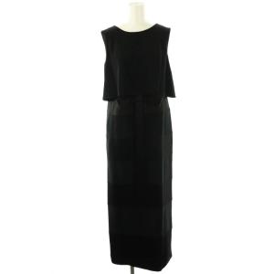 ボーダーレイヤードドレス ワンピース マキシ ロング ノースリーブ 36 黒 ブラック /AT OS SH