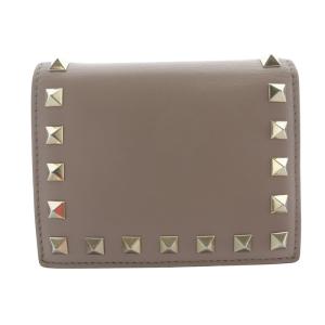 VALENTINO GARAVANI レザー ロックスタッズ 二つ折り財 ロゴ ベージュ /SR17