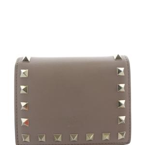 VALENTINO GARAVANI レザー ロックスタッズ 二つ折り財 ロゴ ベージュ /SR17