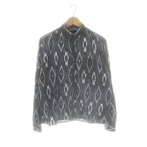 PRORSUM 総柄シャツ リネン混 15 1/2-39 紺 白