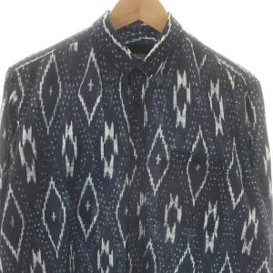 BURBERRY PRORSUM 総柄シャツ リネン混 15 1/2-39 紺 白