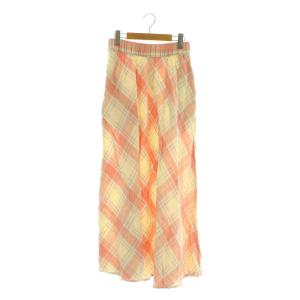 チェック リネン ロングスカート フレア イージー SP ピンク /MY OS
