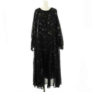 24SS サークルプリントギャザーワンピース ロング M ブラック /DF OS