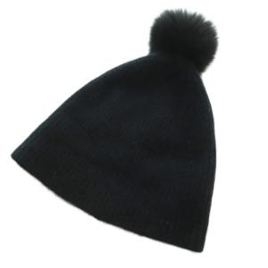 maison PARIS TIME TO RELAX ボンボン付ニット帽 帽子 ウール フォックス 黒