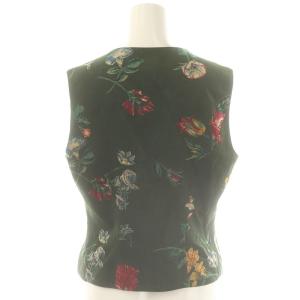 KENZO セットアップ オールドケンゾーヴィンテージベロアフラワー柄 ベスト フレアスカート 38 ダークグリーン