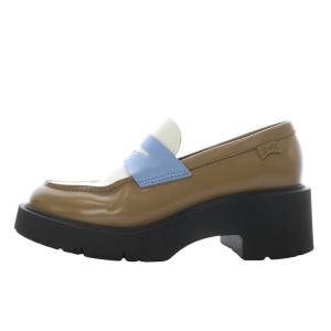 CAMPER コインローファー チャンキーヒール プラットフォーム 厚底 レザー 36 ブラウン ブルー /YO9 SH