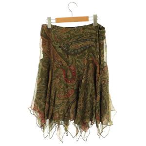 RALPH LAUREN シフォン スカート 総柄 シルク 膝丈 緑 グリーン /SS OS