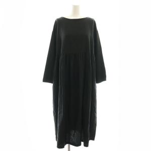 コットンテンセルギャザーワンピース ロング 長袖 F ブラック /DO OS