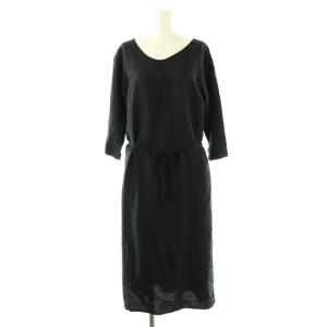 リネン 七分袖 ワンピース ロング F ブラック /HK OS