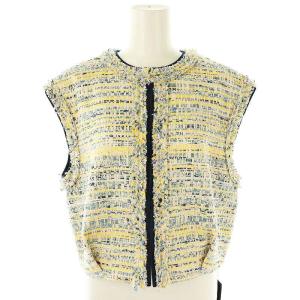 25SS ジョーヌラインファンシー クルーネックジレ ツイード 36 イエロー ライトブルー