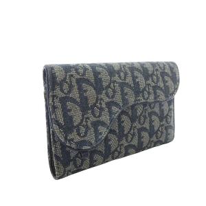 Christian Dior サドル トロッター 長財布 三つ折り キャンバス ネイビー /YO22 SH OH