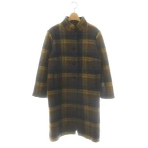 チェック柄スタンドカラーコート ウール 1 黄色 紺 /MI OS SH