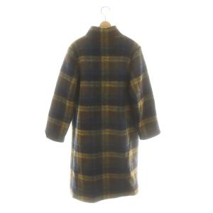 agnes b. チェック柄スタンドカラーコート ウール 1 黄色 紺 /MI OS SH