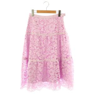 レースフレアロングスカート ミモレ 36 ピンク /AT OS SH