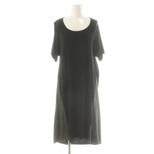半袖ワンピース ひざ丈 切替 ブラック グレー /DF OS