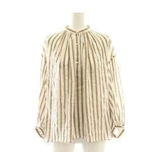 トラックストライプ パフスリーブブラウス 36 ブラウン ホワイト /SS OS