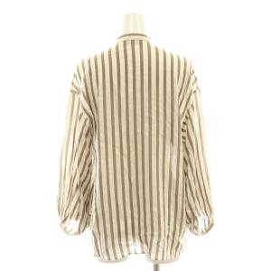 TOMORROWLAND トラックストライプ パフスリーブブラウス 36 ブラウン ホワイト /SS OS