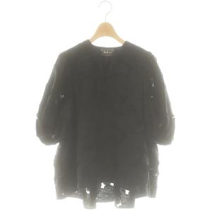 23SS ルームカットジャカード パフスリーブブラウス 36 ブラック /ES OS