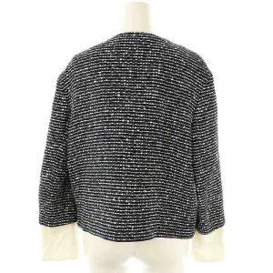 ADORE LINTONツイード 2WAY ジャケット ノーカラー 38 紺 白 /MI OS