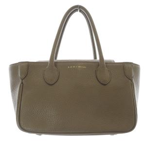 シュリンクレザー ハンドバッグ トートバッグ ロゴ 茶 ブラウン /SR21