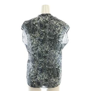 TOMORROWLAND collection 花柄 ノースリーブブラウス 36 黒 ブラック 水色 ライトブルー /SS OS