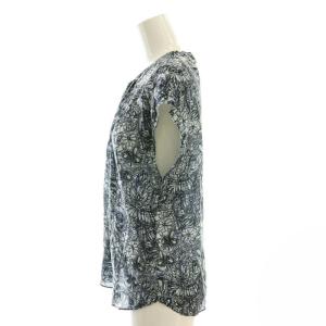 TOMORROWLAND collection 花柄 ノースリーブブラウス 36 黒 ブラック 水色 ライトブルー /SS OS