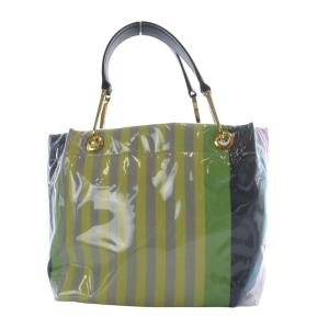 MARNI GLOSSY GRIP ストライプ PVC トートバッグ ハンドバッグ マルチカラー BMMP0013Q0