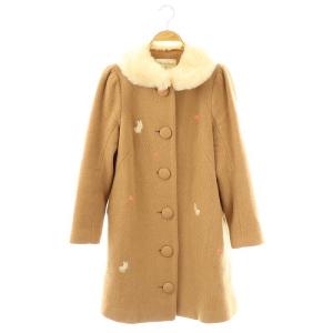 ウール 刺繍 フェイクファー コート ステンカラー ノーカラー M 茶 /MI OS