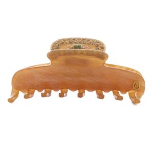 ラインストーン装飾 ヘアクリップ ロゴ 茶 ブラウン /SR35