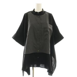 25SS VEST DOCKING SHIRT 38 ブラック グレー